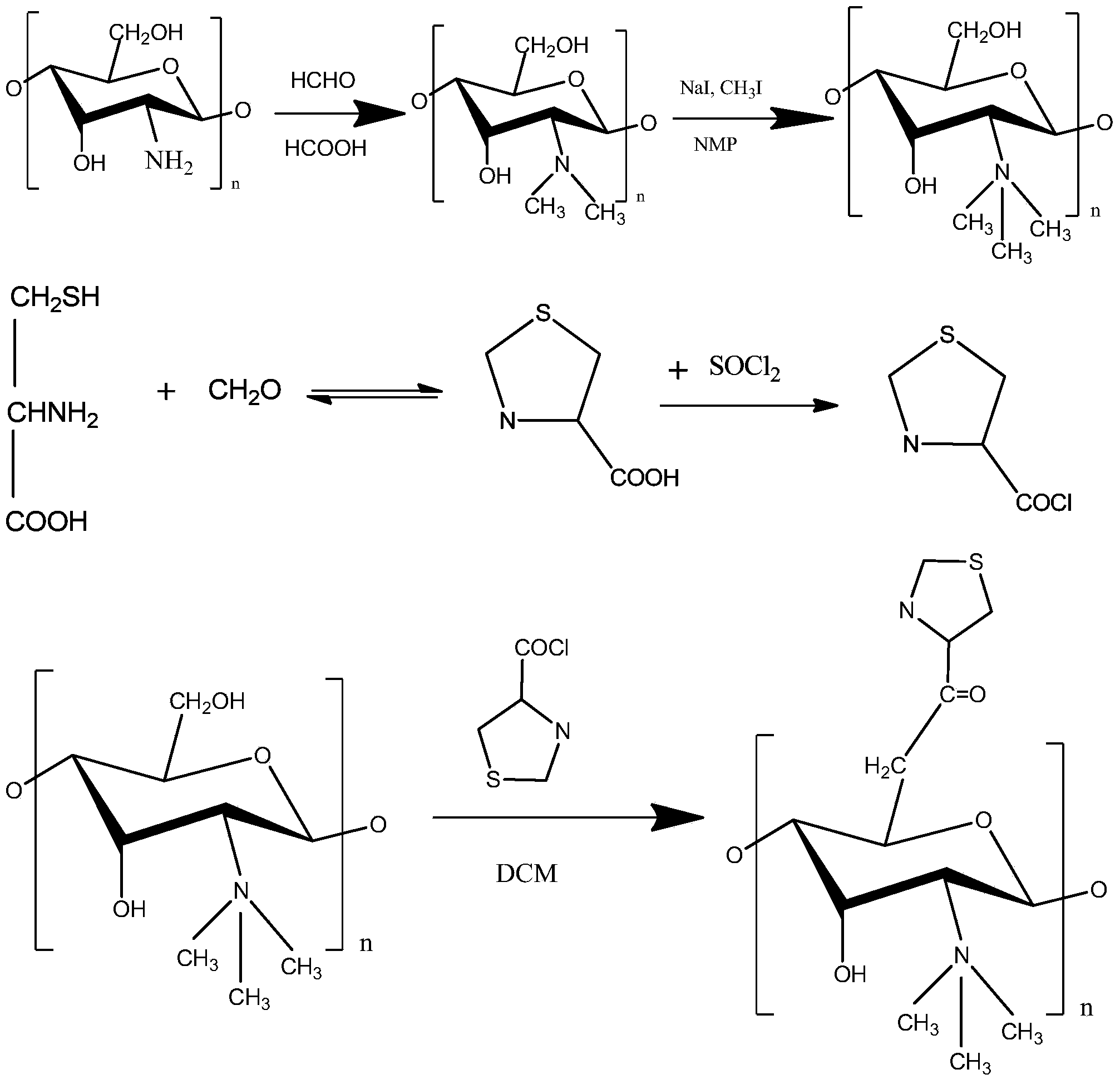 O-thiazolidine methyl ester-N-trimethyl chitosan quaternary ammonium salt as well as preparation method and application thereof