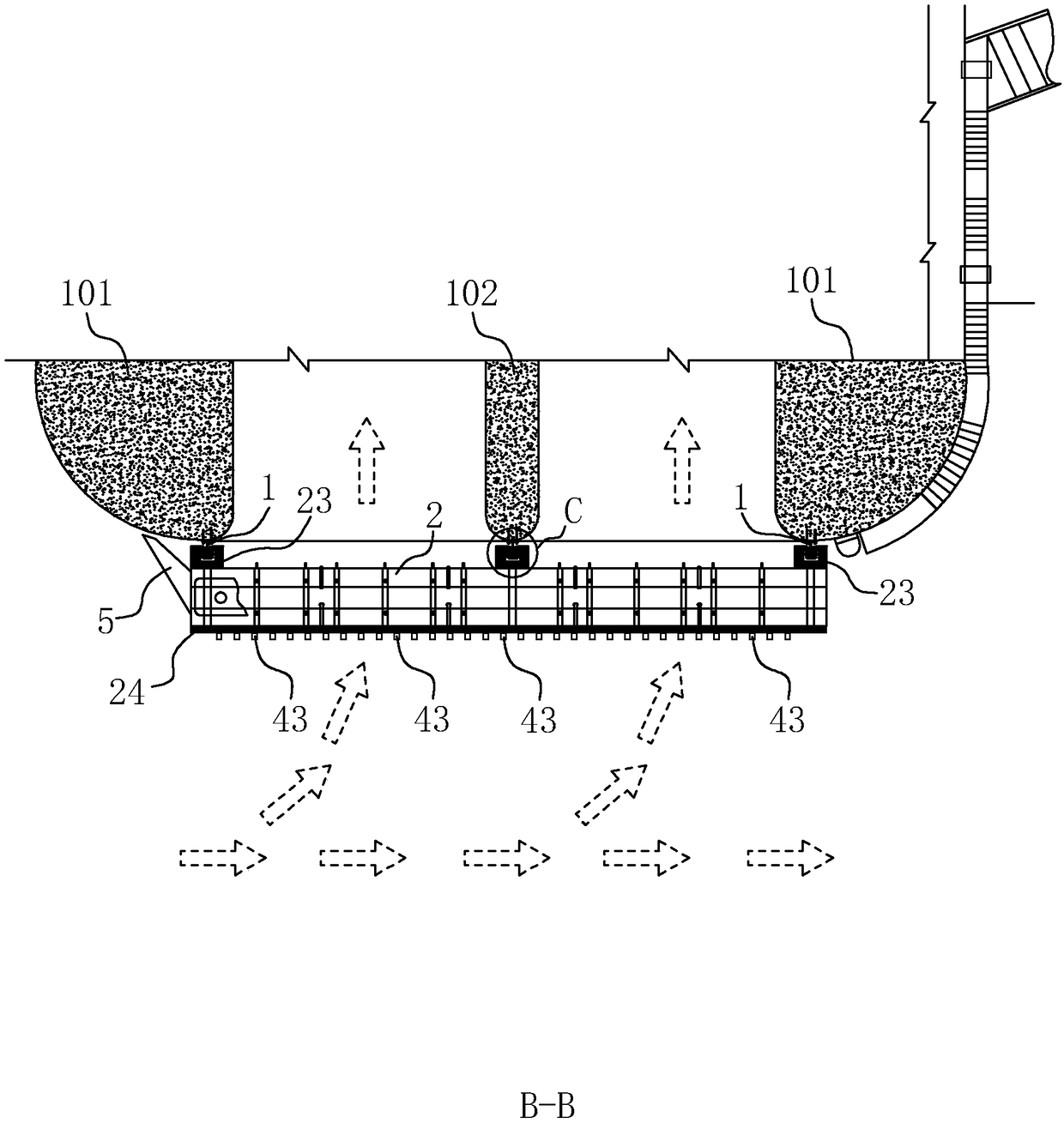 Floating mat clearing system for rubbish at large water supply water source engineering water intake and construction method thereof