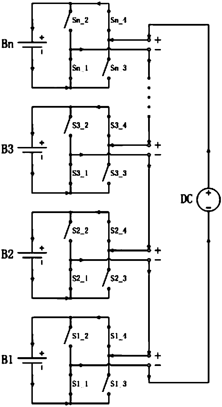 Charging control circuit on high-voltage battery pack by low-voltage power supply based on battery pack H-bridge series structure, and control method thereof