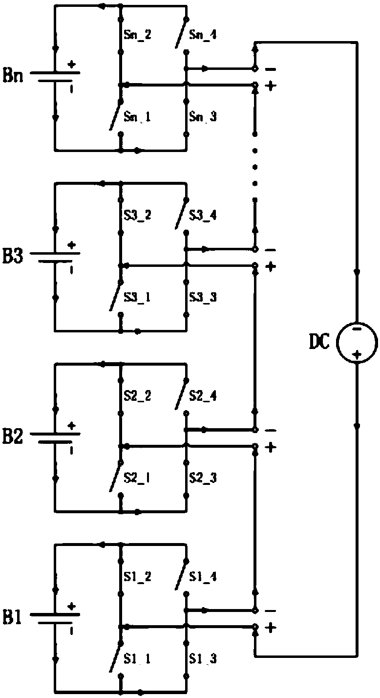 Charging control circuit on high-voltage battery pack by low-voltage power supply based on battery pack H-bridge series structure, and control method thereof