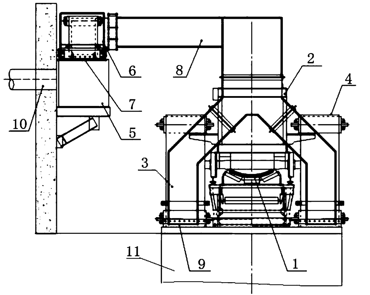 Connecting structure and working method of movable ore groove dust removal system