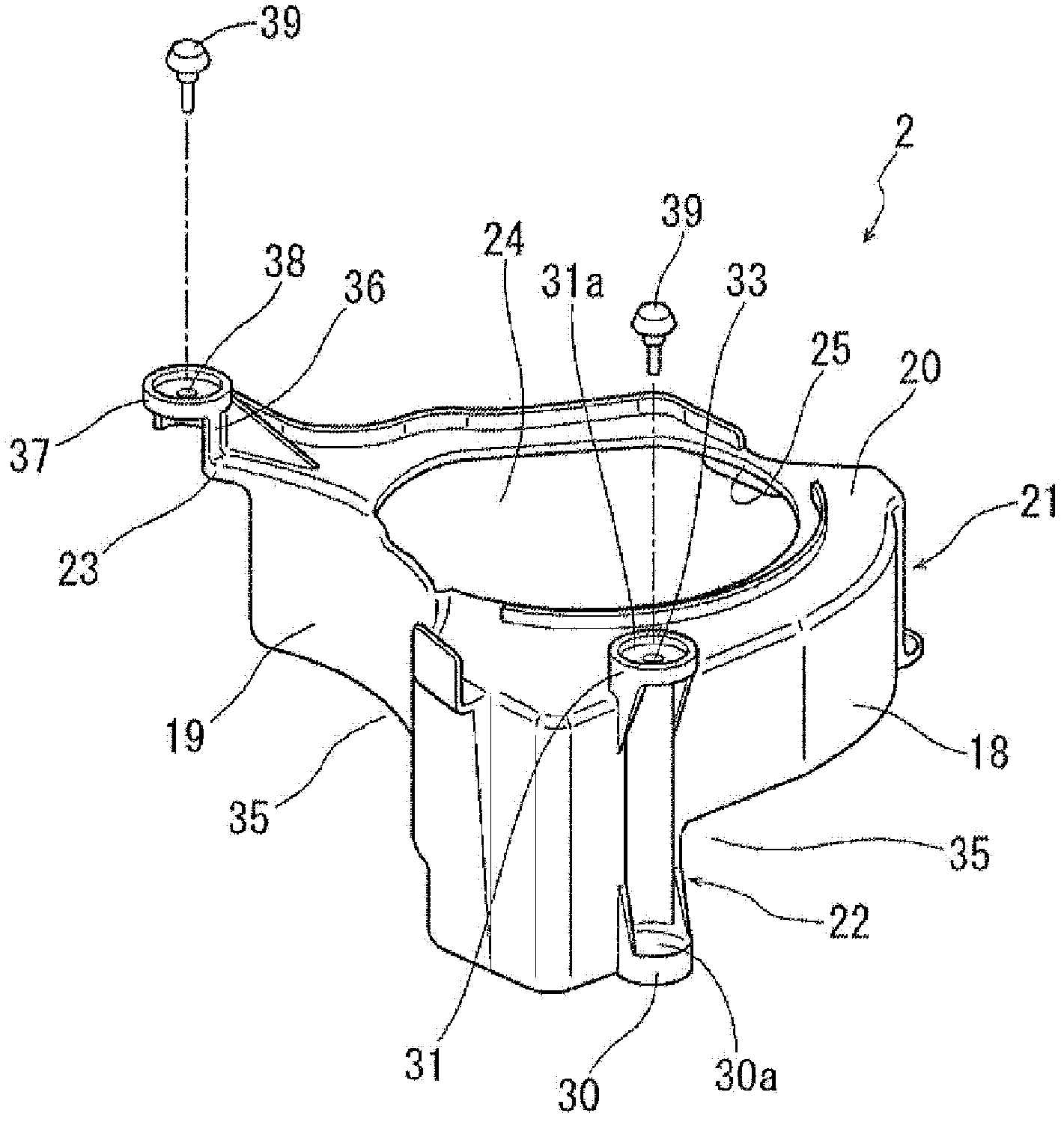 Holding structure of intervening member, intervening member, and wobbling-prevention member