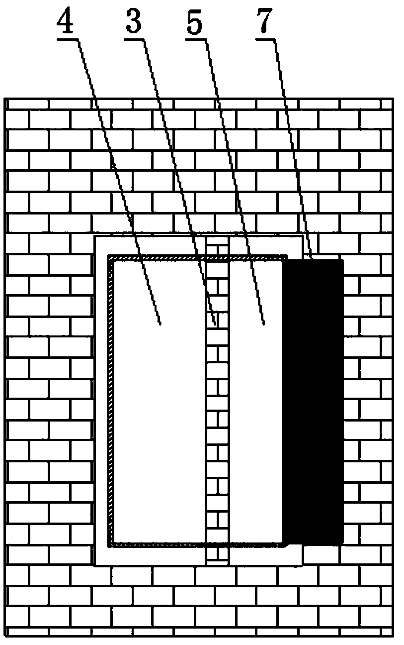 Connecting structure of small flue and waste-gas opening and closing device