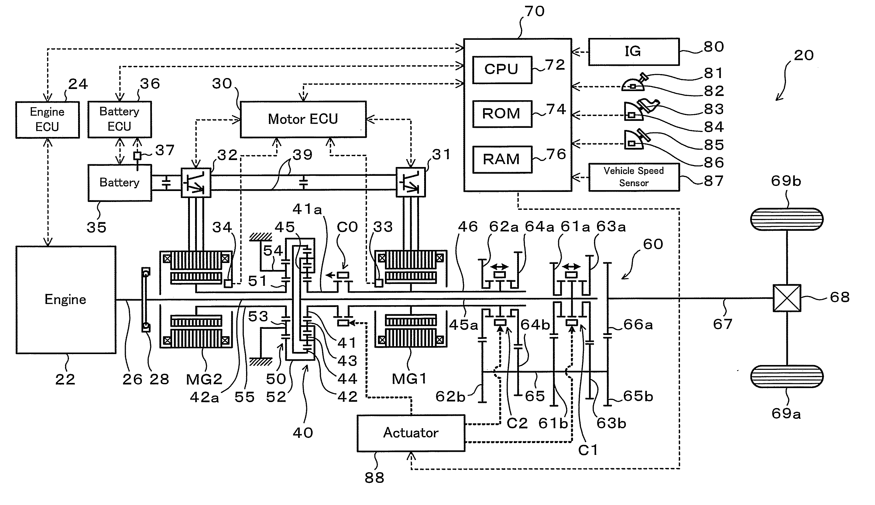 Power output apparatus, vehicle equipped with power output apparatus, and control method of power output apparatus