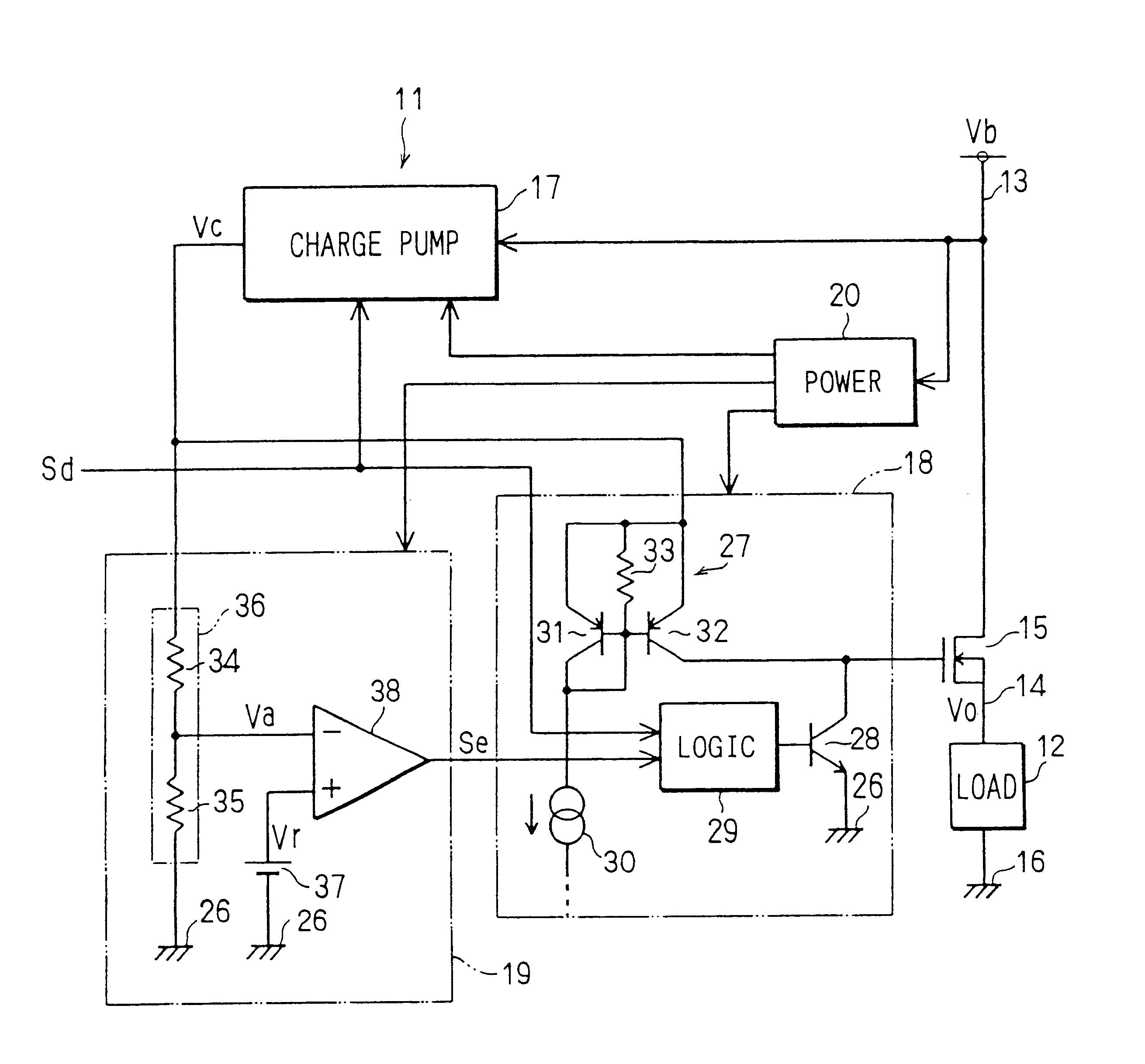 Load drive circuit having low voltage detector