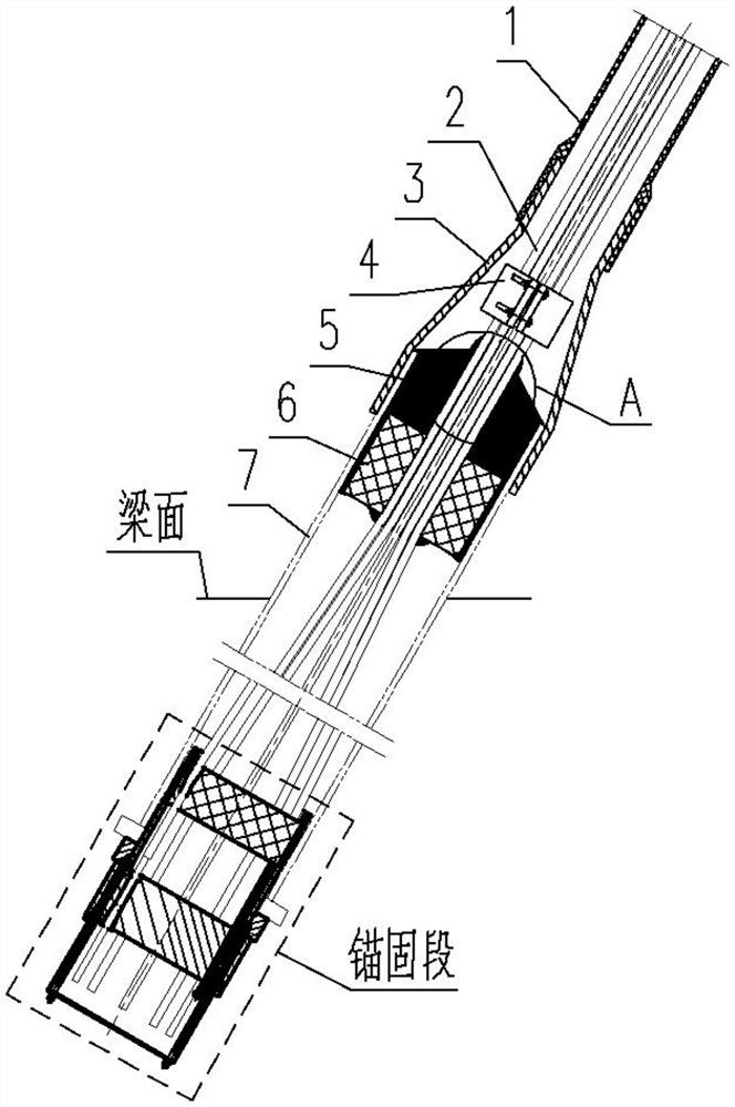 Parallel steel strand inhaul cable embedded pipe opening sealing structure and method