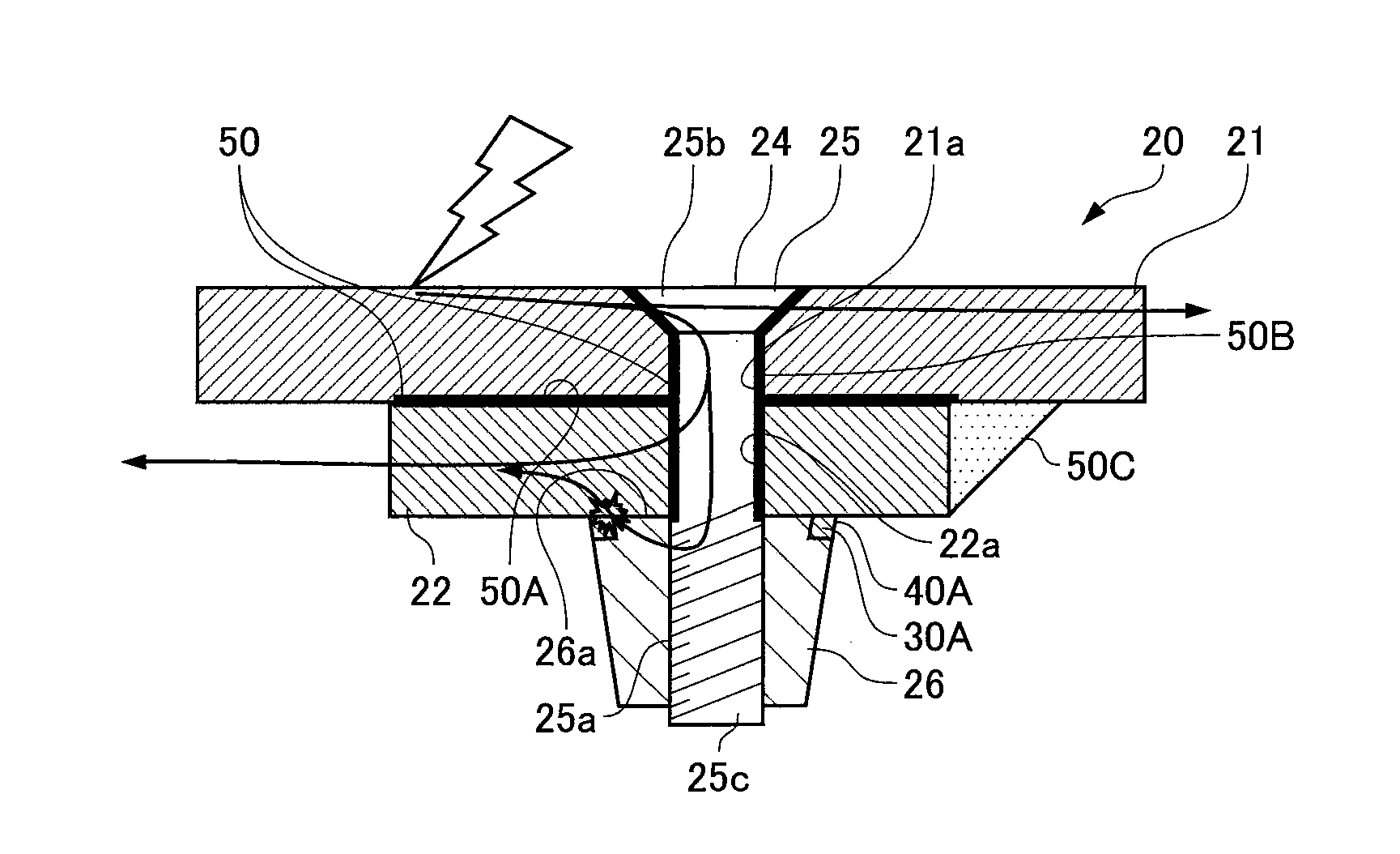 Lightning protection fastener, aircraft assembly, and method of manufacturing aircraft assembly component