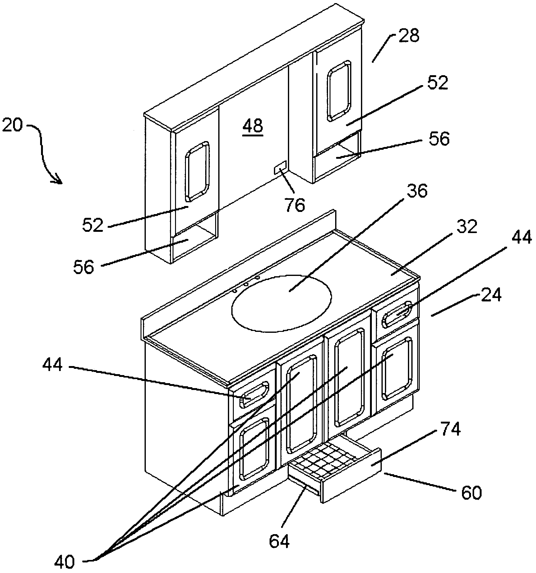 Bathroom vanity with storage for a weigh scale