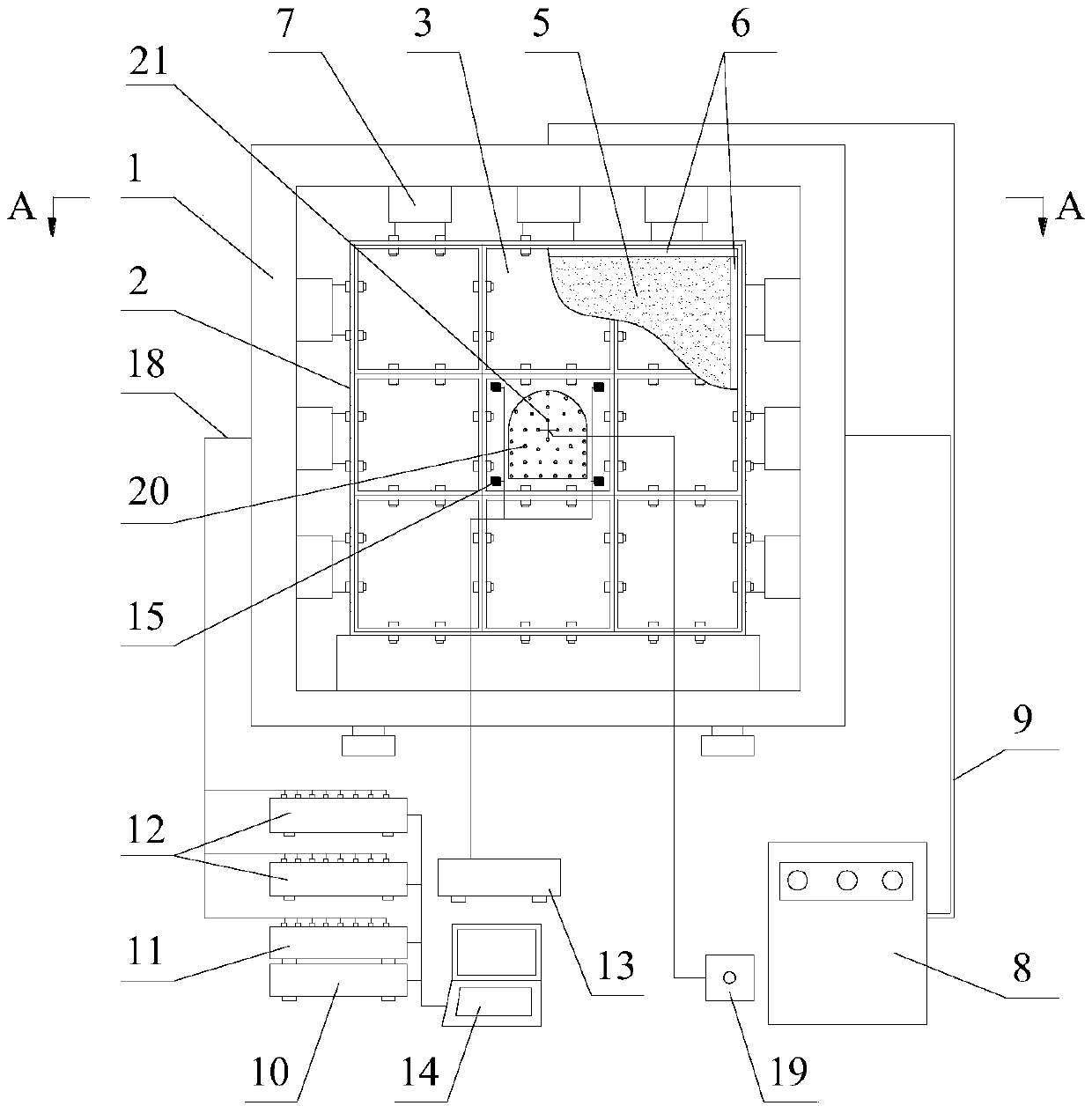 Device and method of test for simulation of deep-lying tunnel blasting excavation unloading