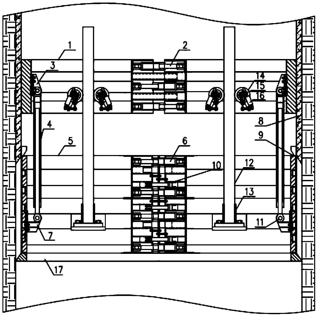 Vertical shaft construction stepping-type template based on hydraulic drive and working method thereof