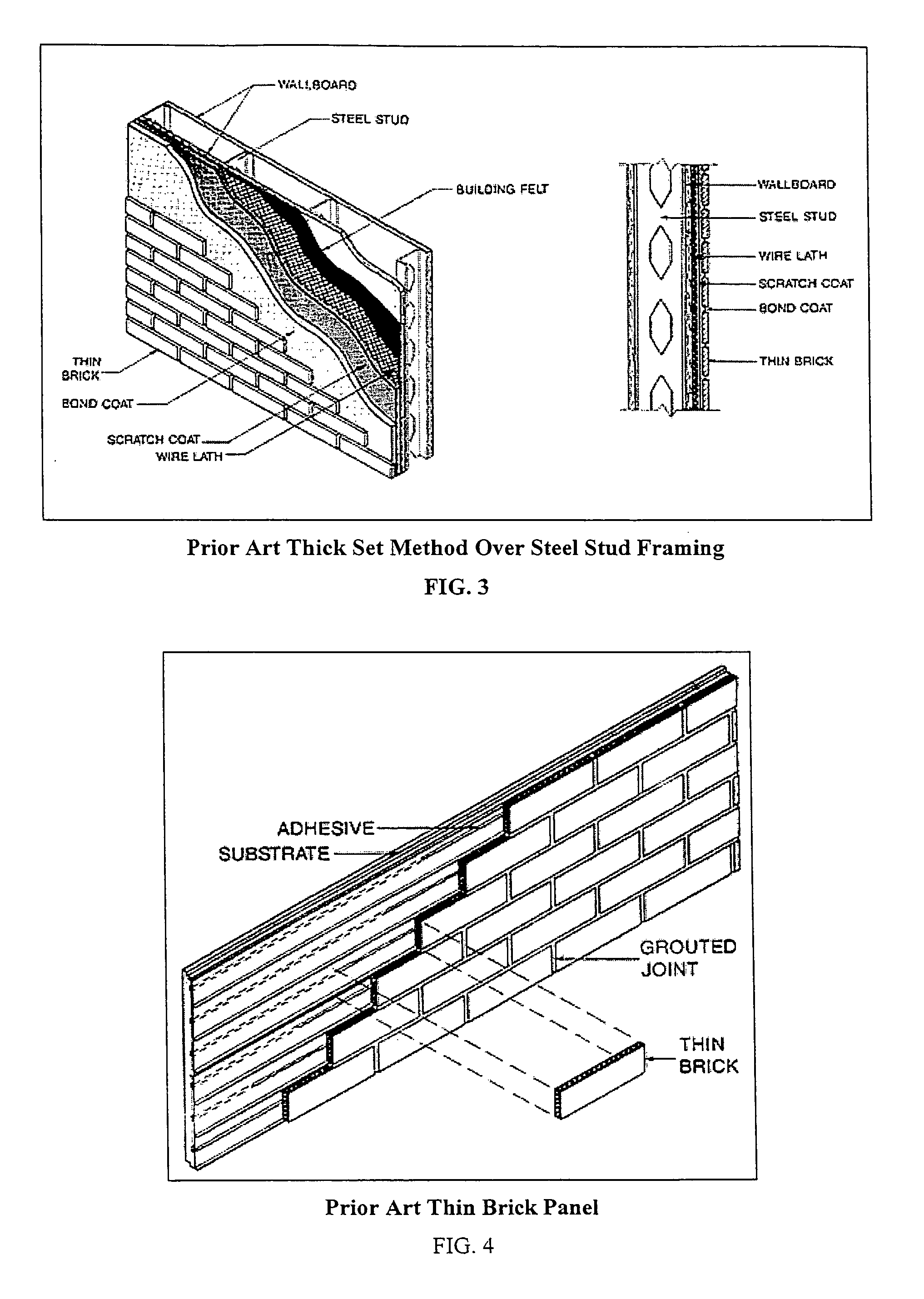 Support panel for thin brick