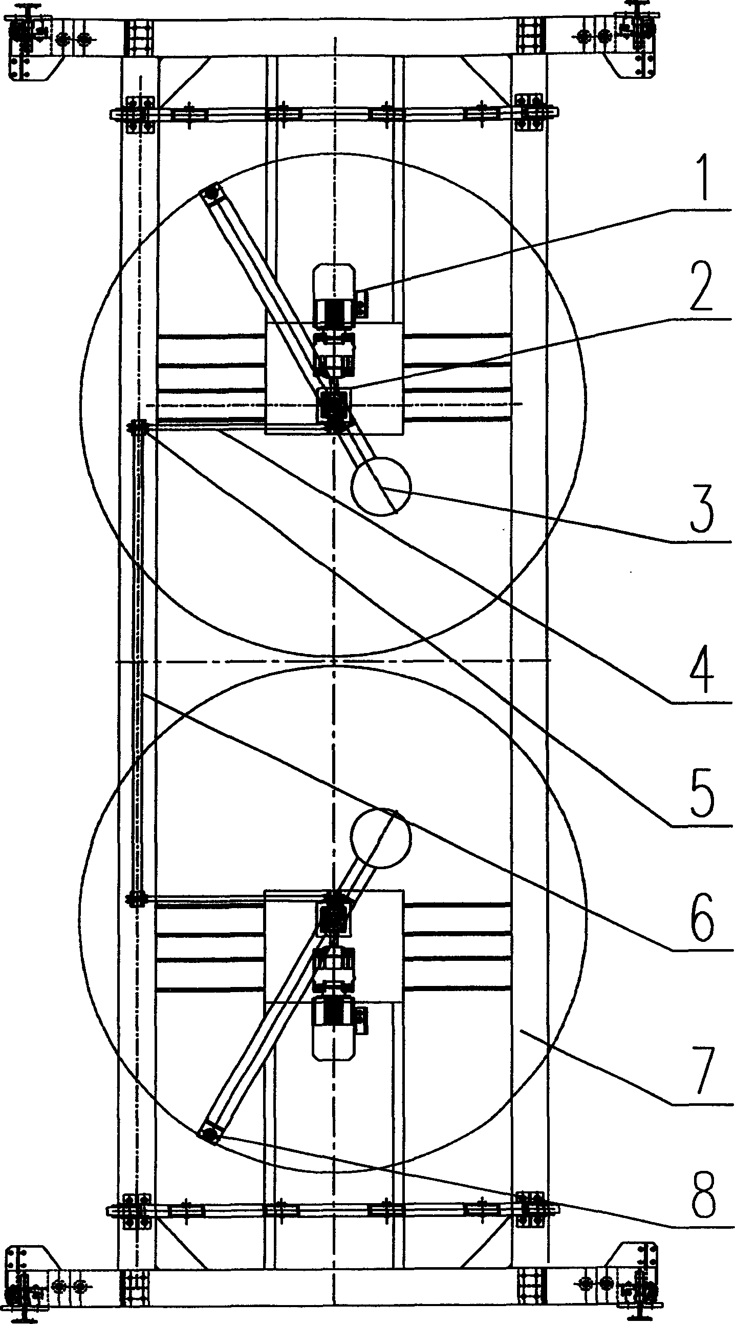 Parking or taking handling-over apparatus by double crank mechanical hand for vertically lifting parking equipment