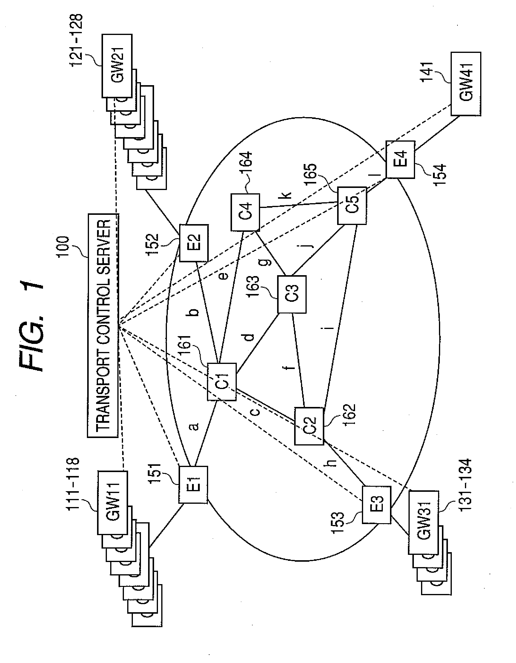 Transport control server, network system and aggregated path setting method