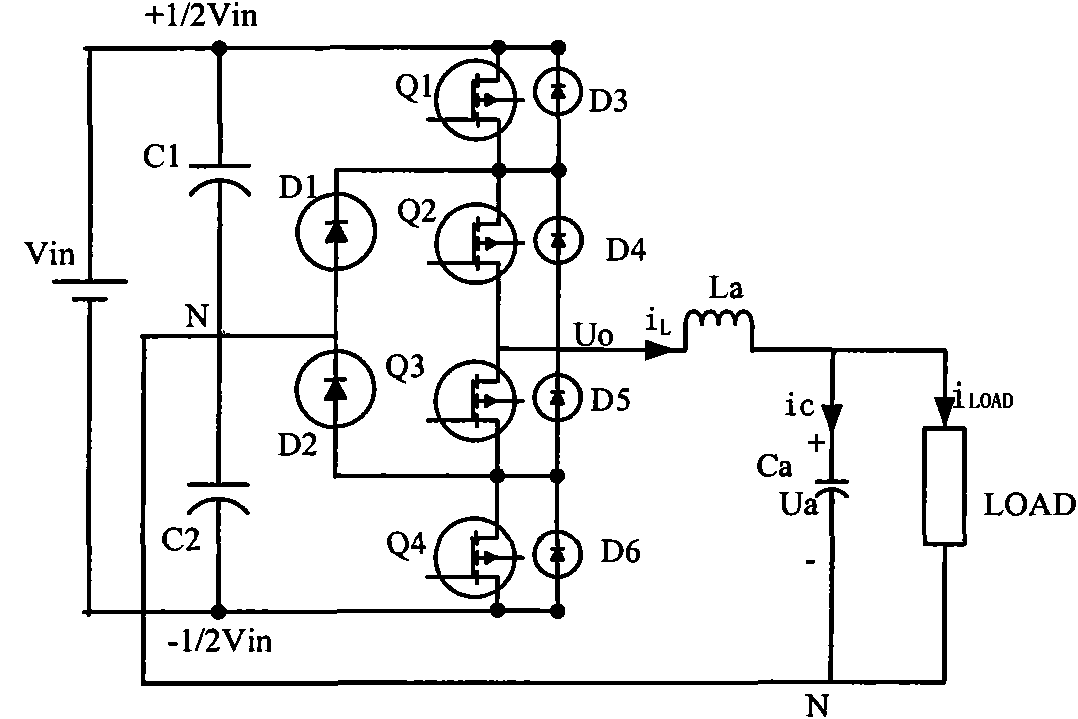 Three-level inverter and zero-crossing switching logic control method thereof