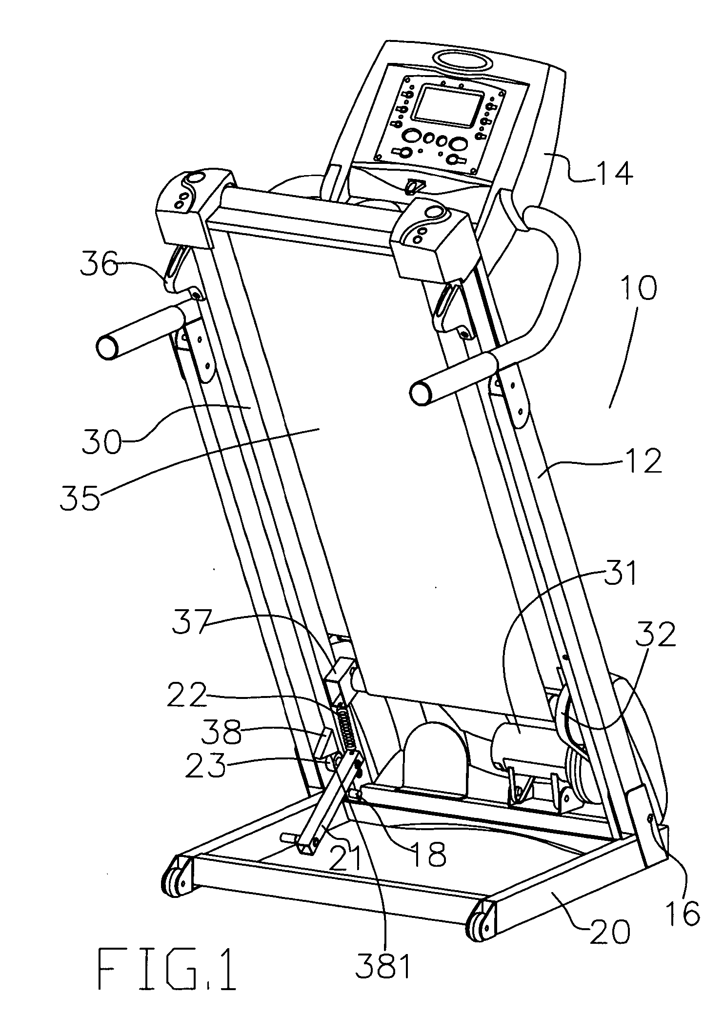 Supporting mechanism for a deck frame of a folding-up treadmill