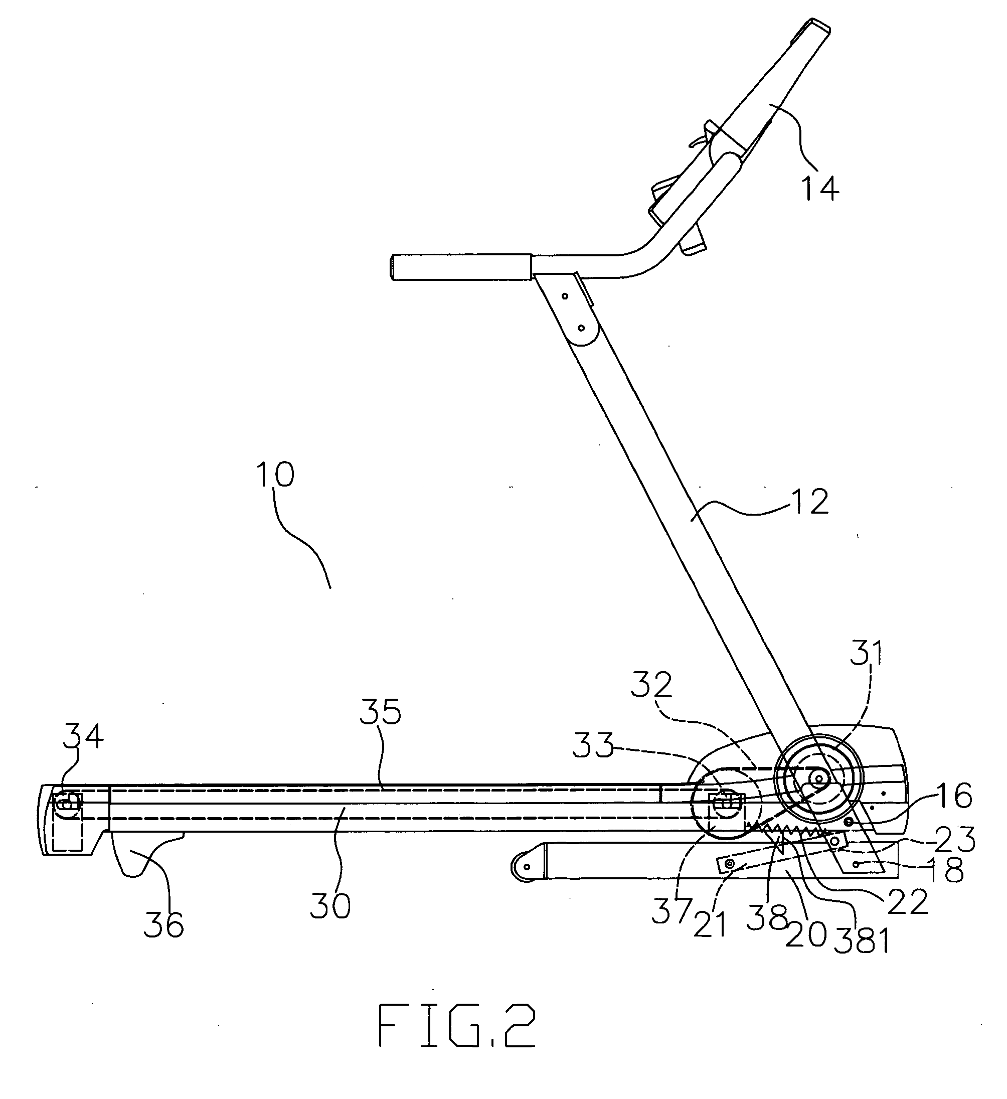 Supporting mechanism for a deck frame of a folding-up treadmill