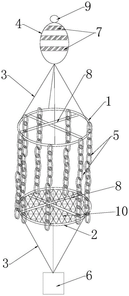 Mussel culture device with suspending net at bottom