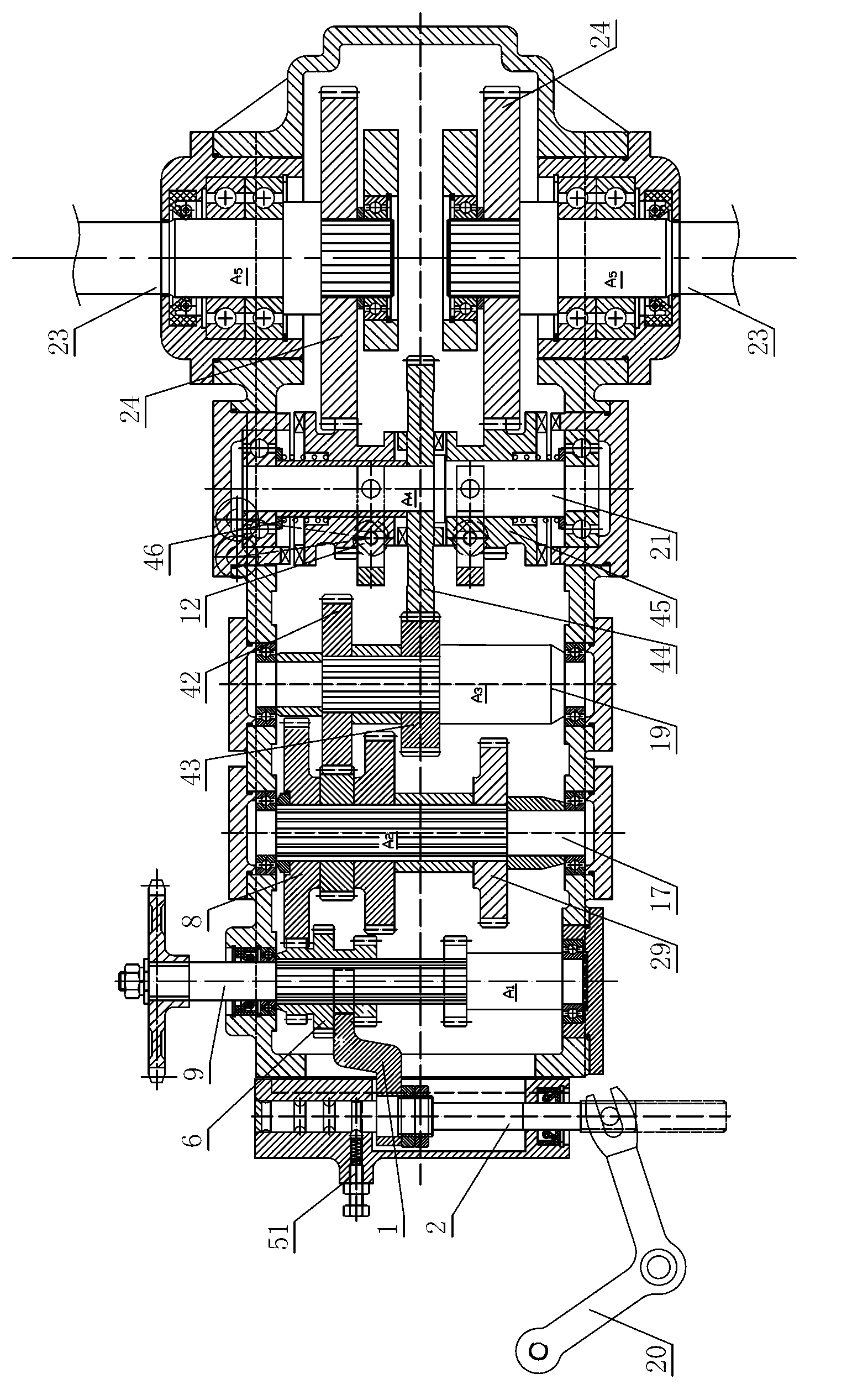 Multifunctional speed changing box