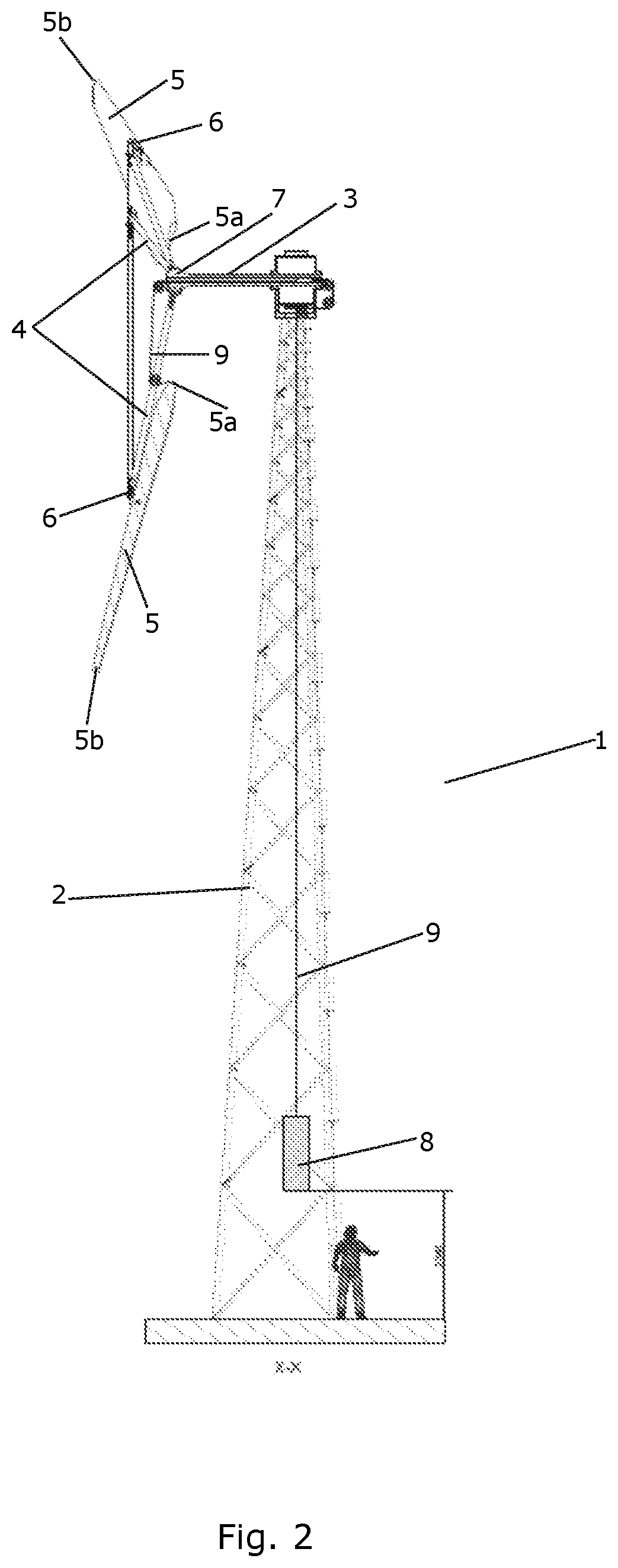 A wind turbine with hinged blades having a hinge position between inner and outer tip end of the blades