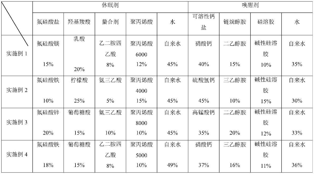 Alkali-free chlorine-free dormancy agent-awakening agent composition for wet shotcrete and application method thereof