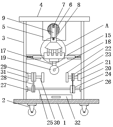 Cinnabar artware processing device and method with grinding wheel vertical row