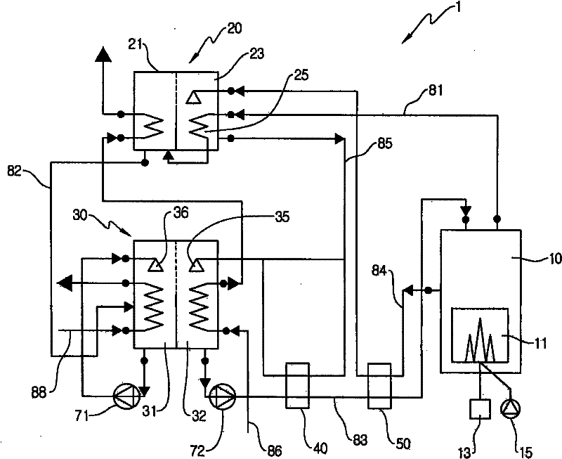 Liquid dispensing device and absorption type cold and hot water machine equipped with liquid dispensing device