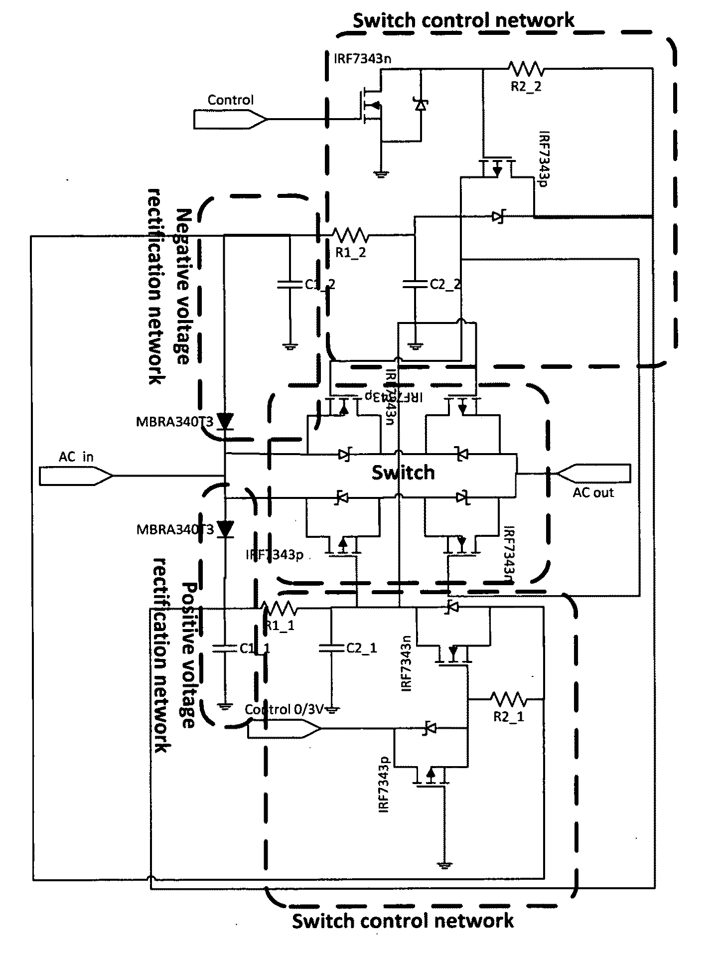 Miniature high voltage/current ac switch using low voltage single supply control