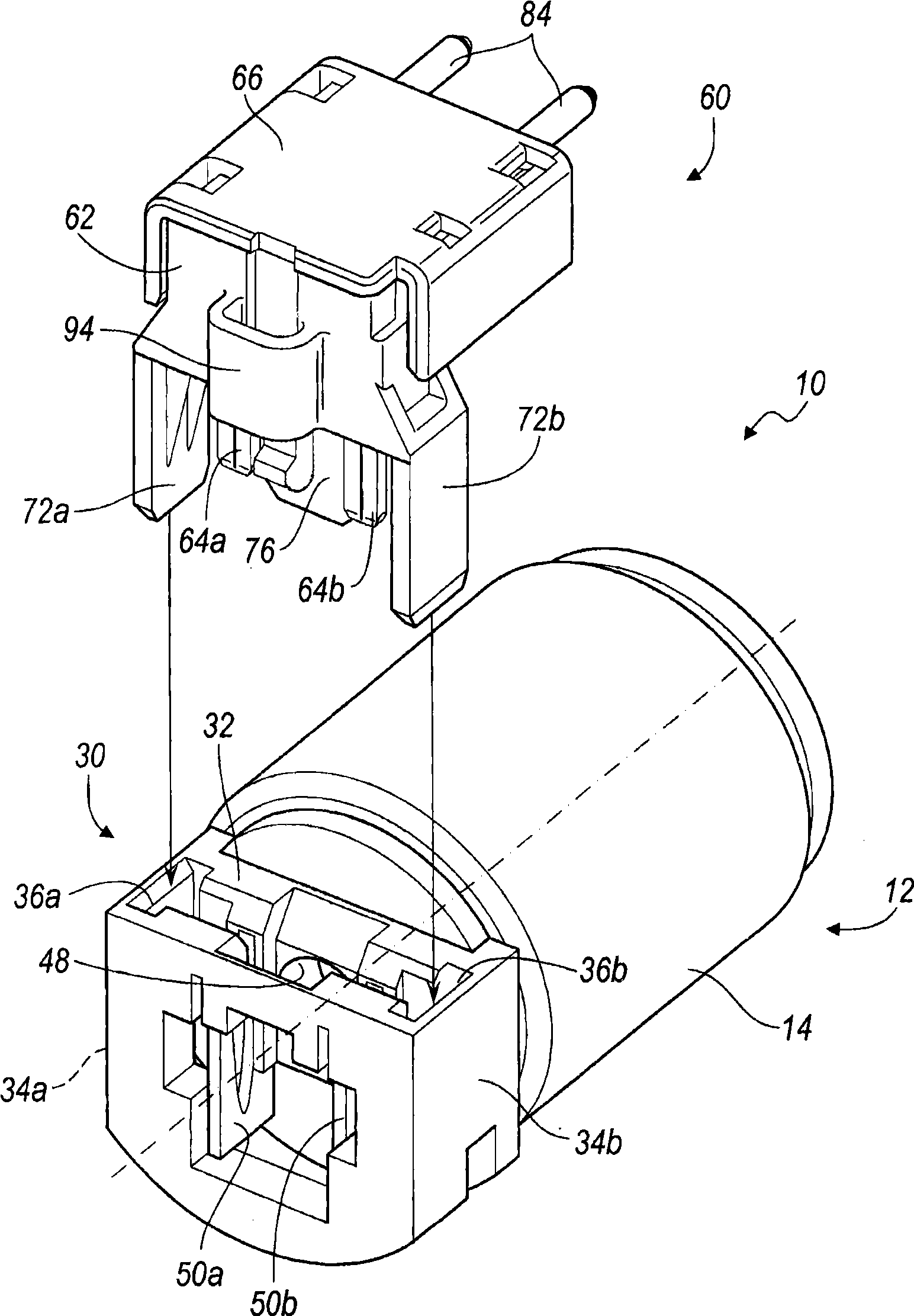 Solenoid and connector assembly