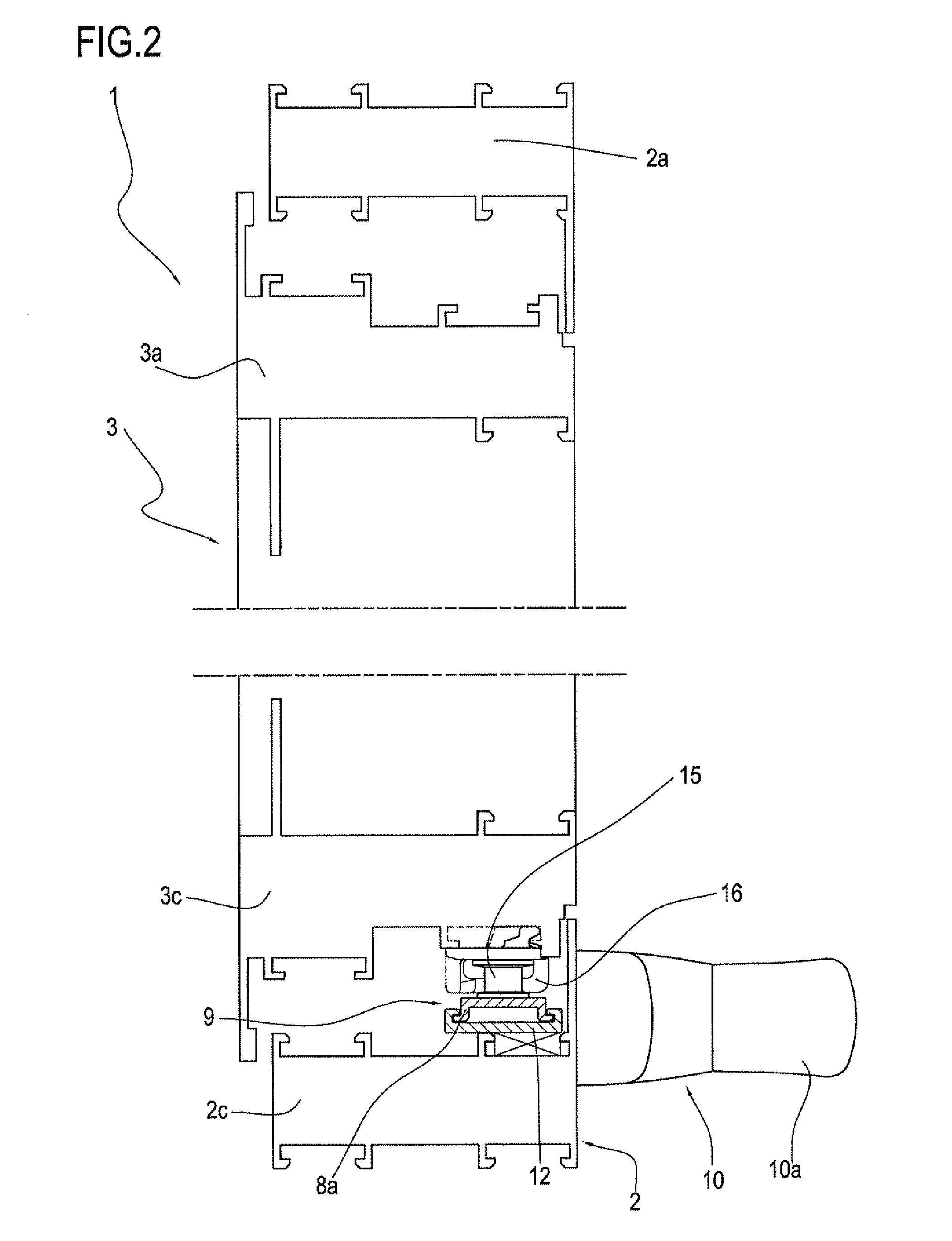 Awning window unit with an operating and closing slide unit for the movable frame of the window unit