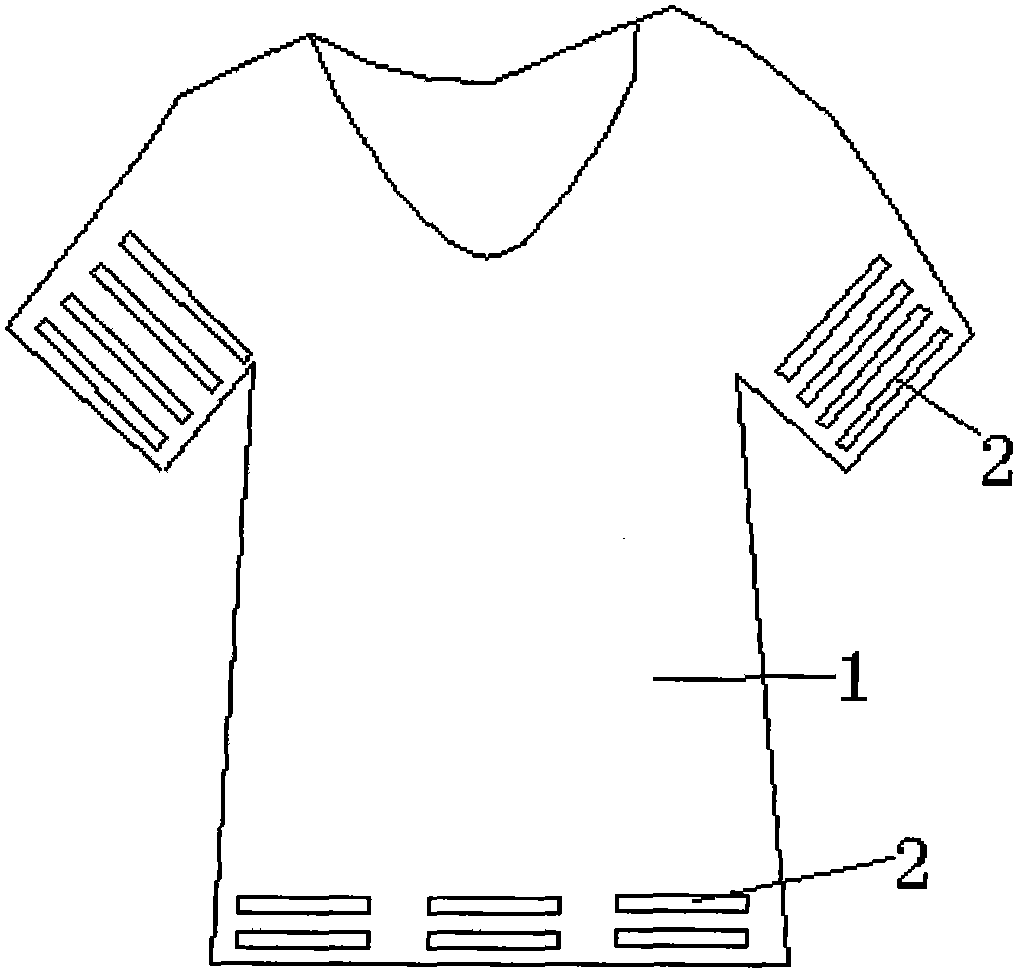Electromagnetic-absorbing short-sleeve shirt with pierced sleeves and pierced hem
