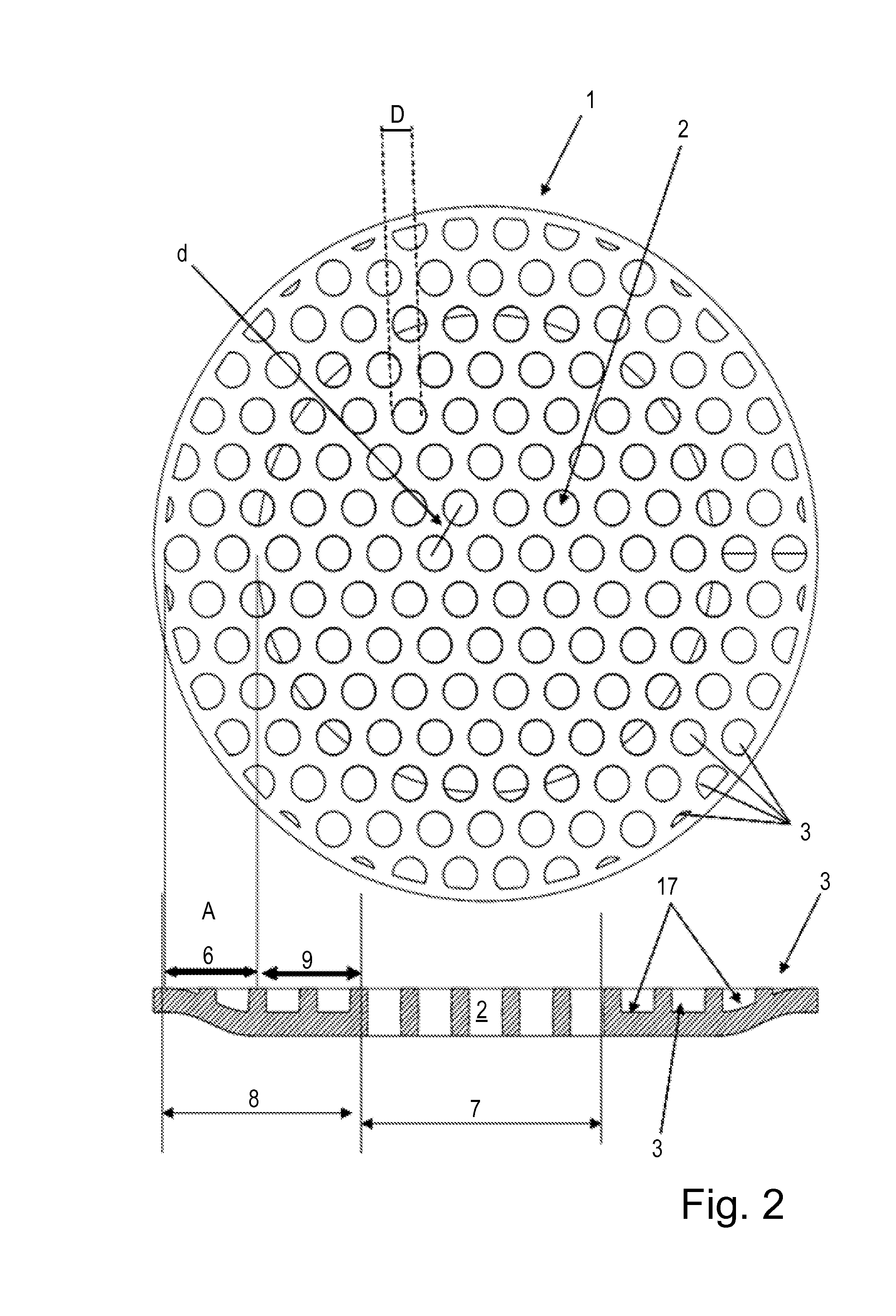 Injection molded cover element with uninterrupted hole pattern