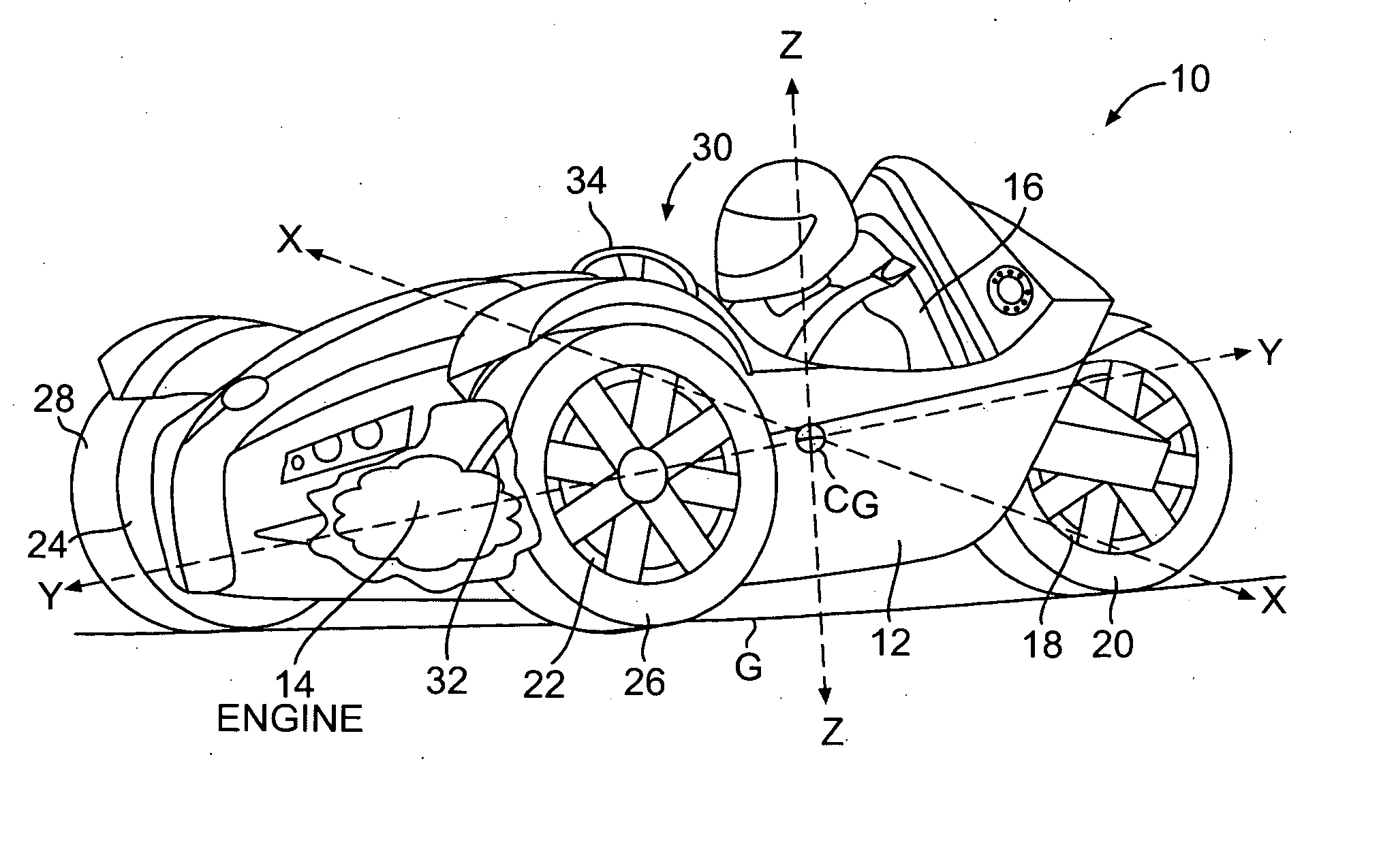 Electronic stability system on a three-wheeled vehicle