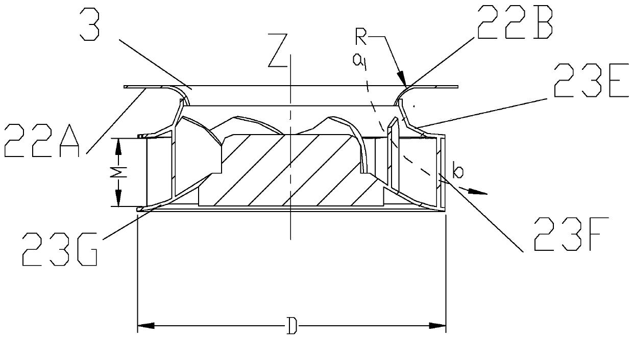 A centrifugal wind wheel and a low-noise backward centrifugal fan including the wind wheel