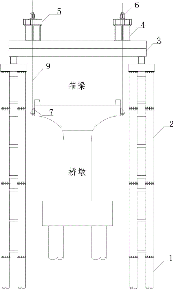 Dragging, translating and lowering device and method for dismantling pier top beam section and pier