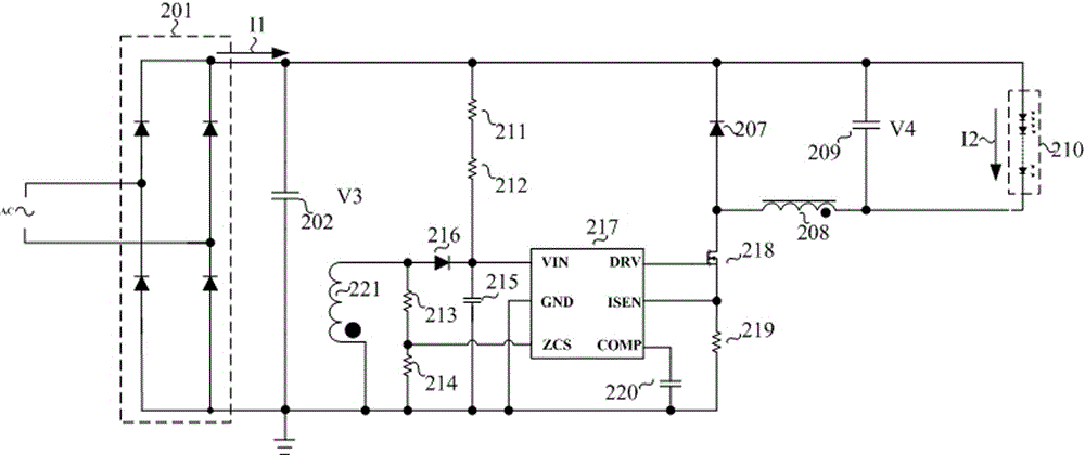 LED drive circuit with high power factor and no flicker