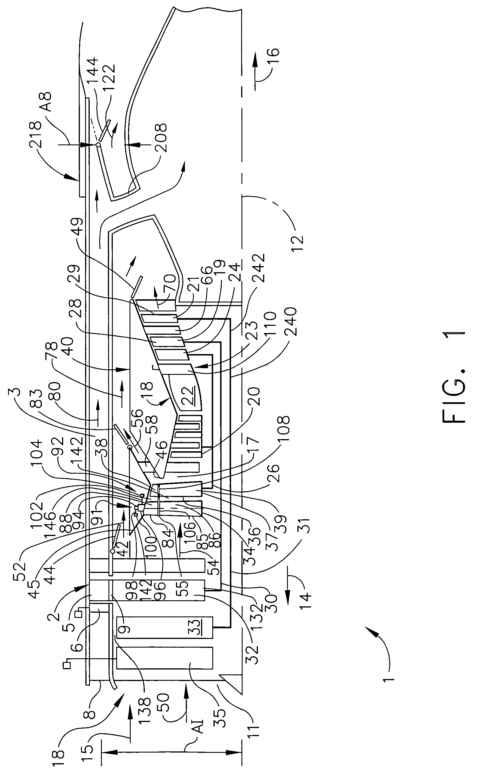 FLADE fan with different inner and outer airfoil stagger angles at a shroud therebetween
