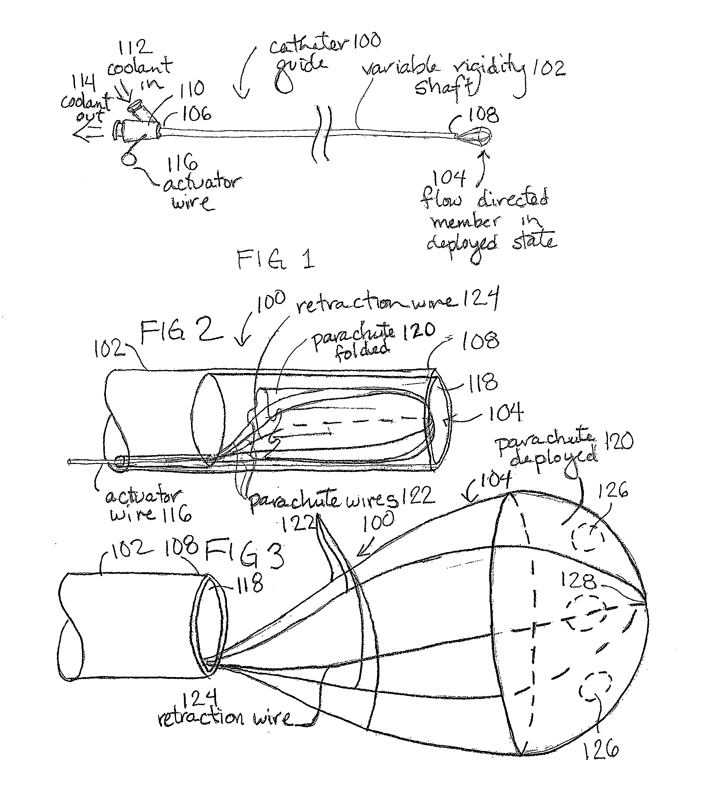 Flow-directed catheter guide with variable rigidity shaft