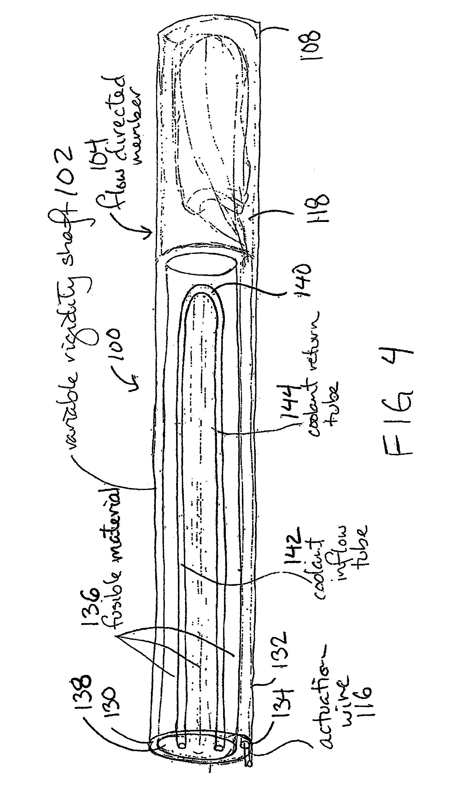 Flow-directed catheter guide with variable rigidity shaft