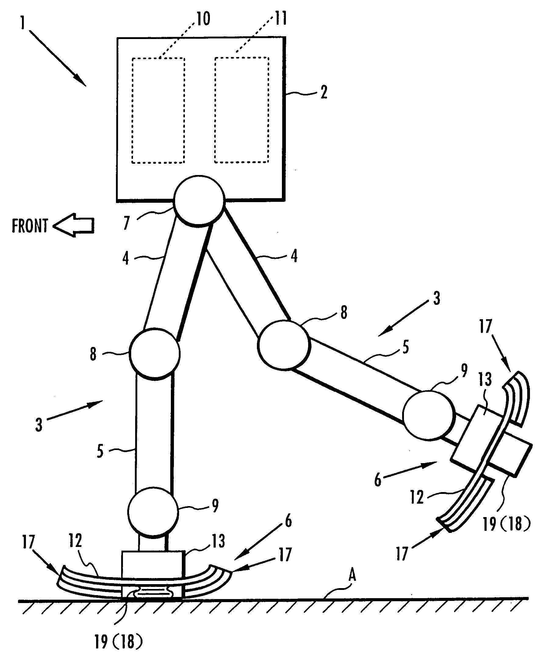 Device for absorbing floor-landing shock for legged mobile robot
