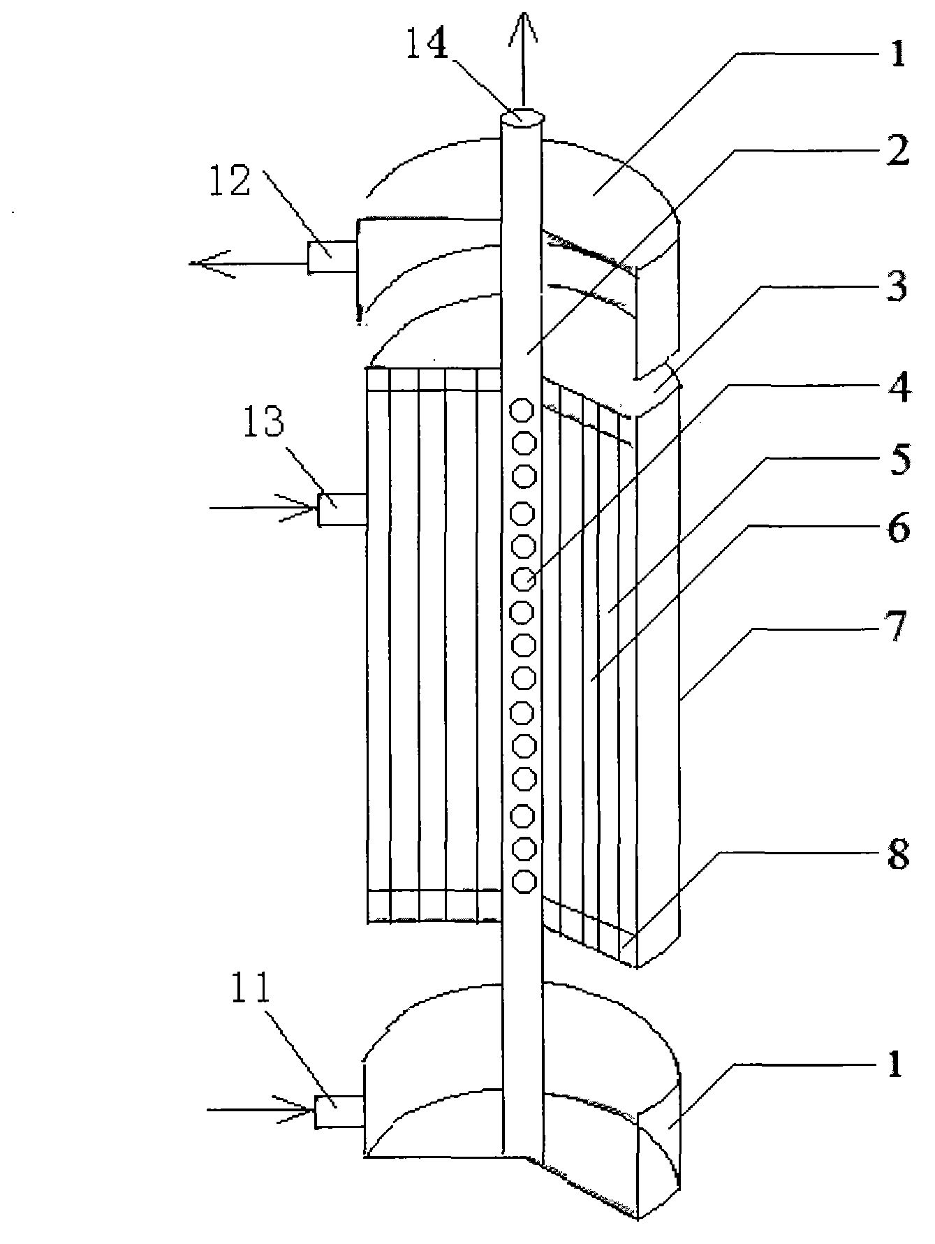 Multi-page rolled type film contactor for removing resolvable gases in water