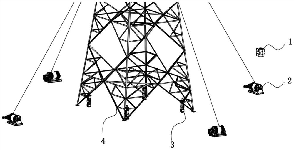 Traction system and method for lifting power transmission line tower