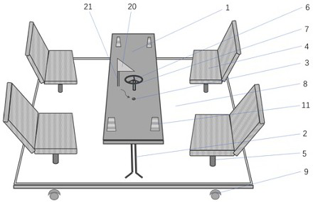 Computer-controlled rail movement learning group table and chair device