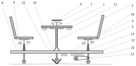 Computer-controlled rail movement learning group table and chair device