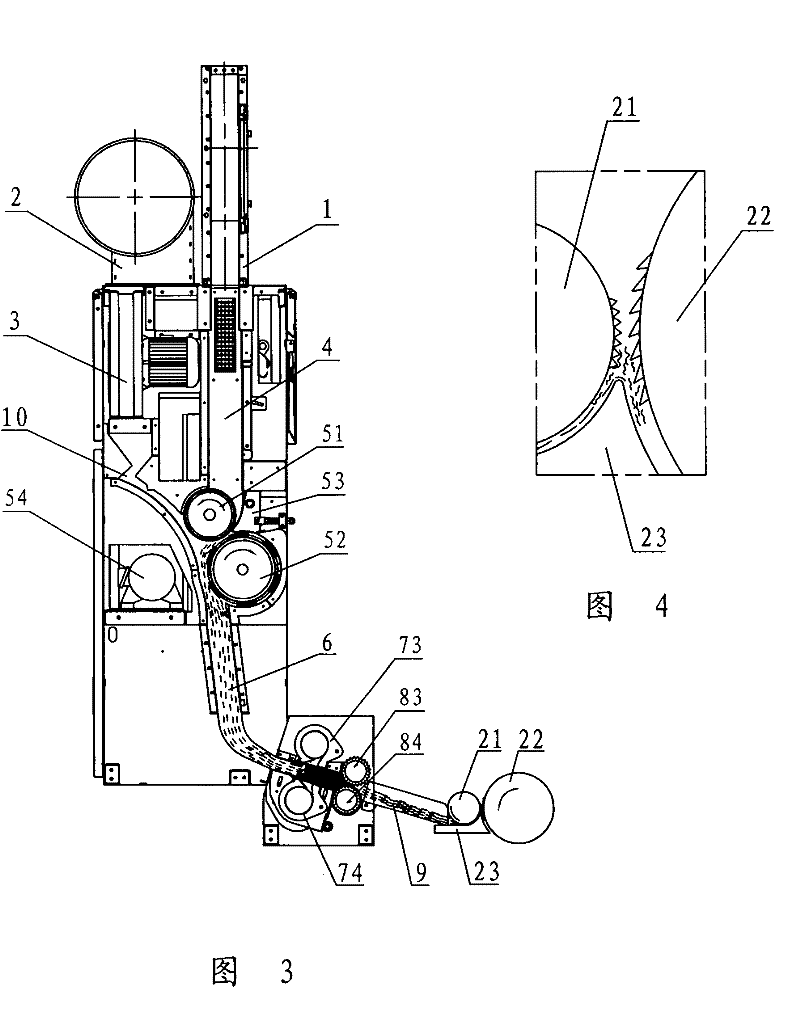 Fiber low-damage output device for continuous blowing-carding feeding hopper