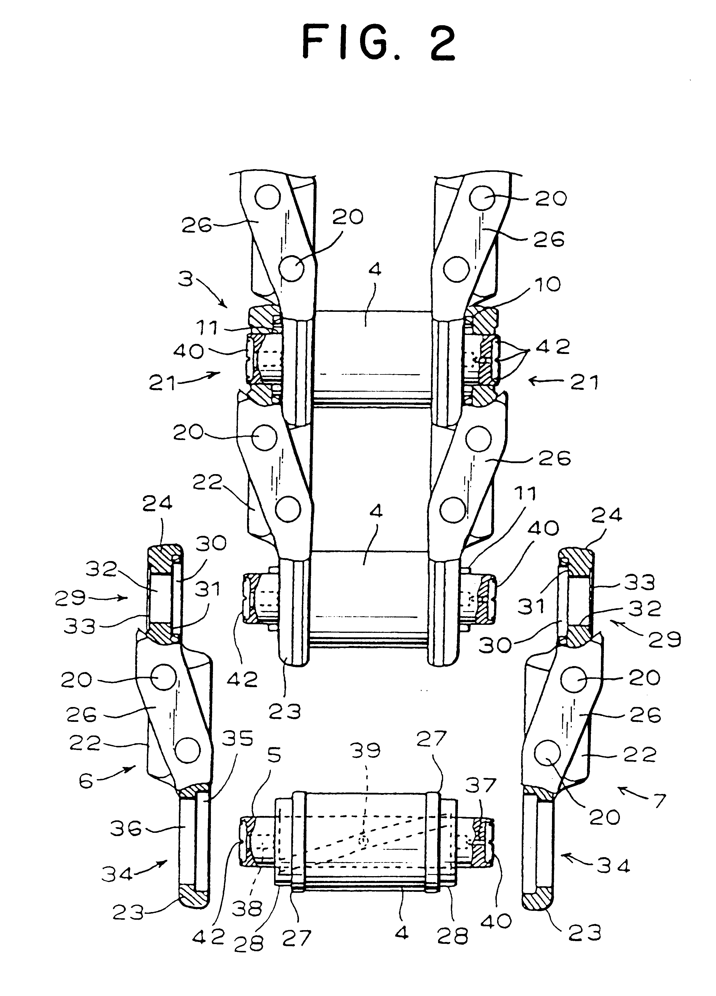 Fixing structure of link and pin of travelling crawler belt, and fixing method thereof