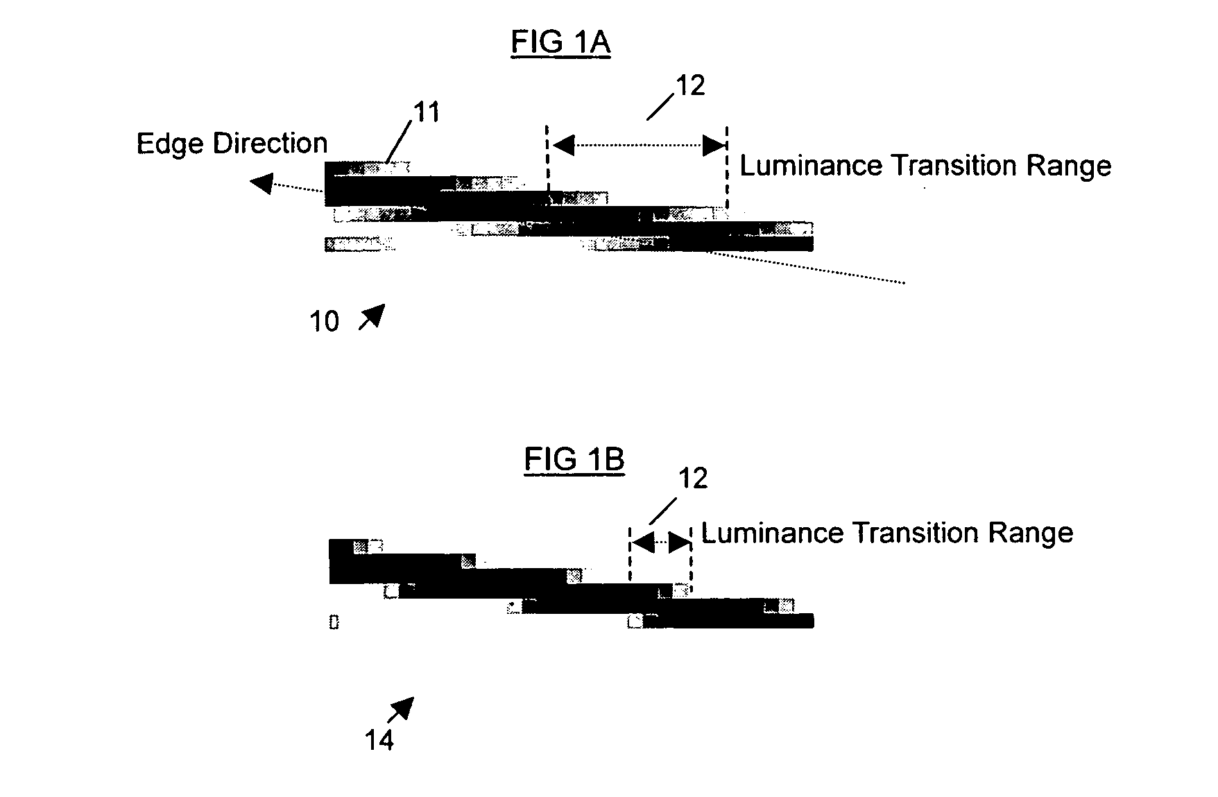 Method and apparatus for detecting the location and luminance transition range of slant image edges
