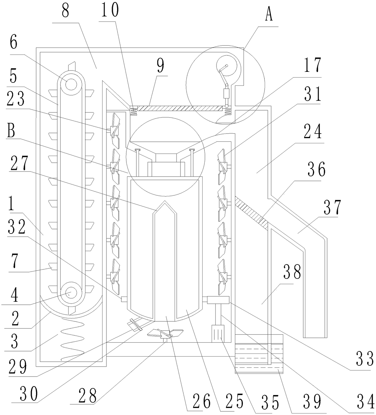 Rotary type rice drying and screening device