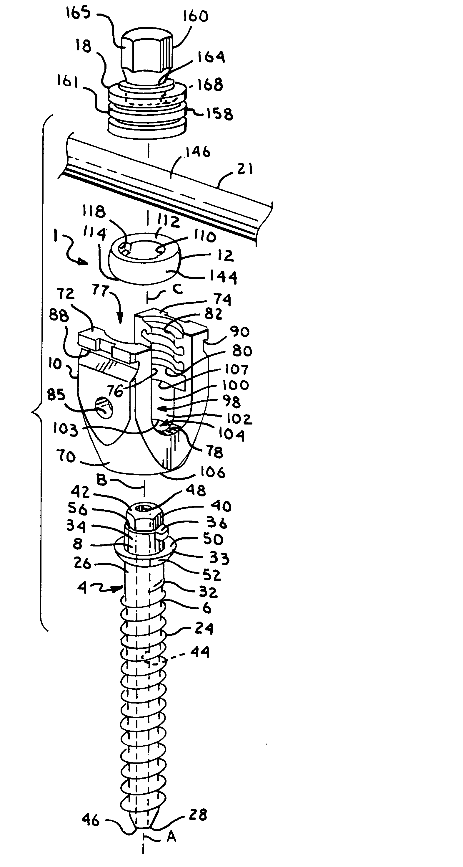 Polyaxial bone screw with cam capture