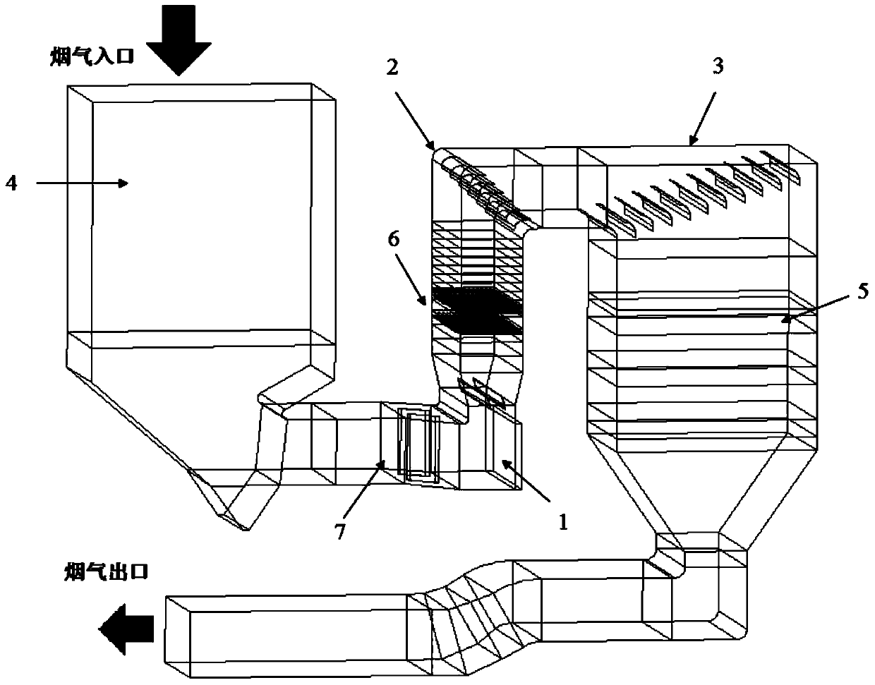 Design method of guide plate of reducing flue of SCR (selective catalytic reduction) de-nitration device