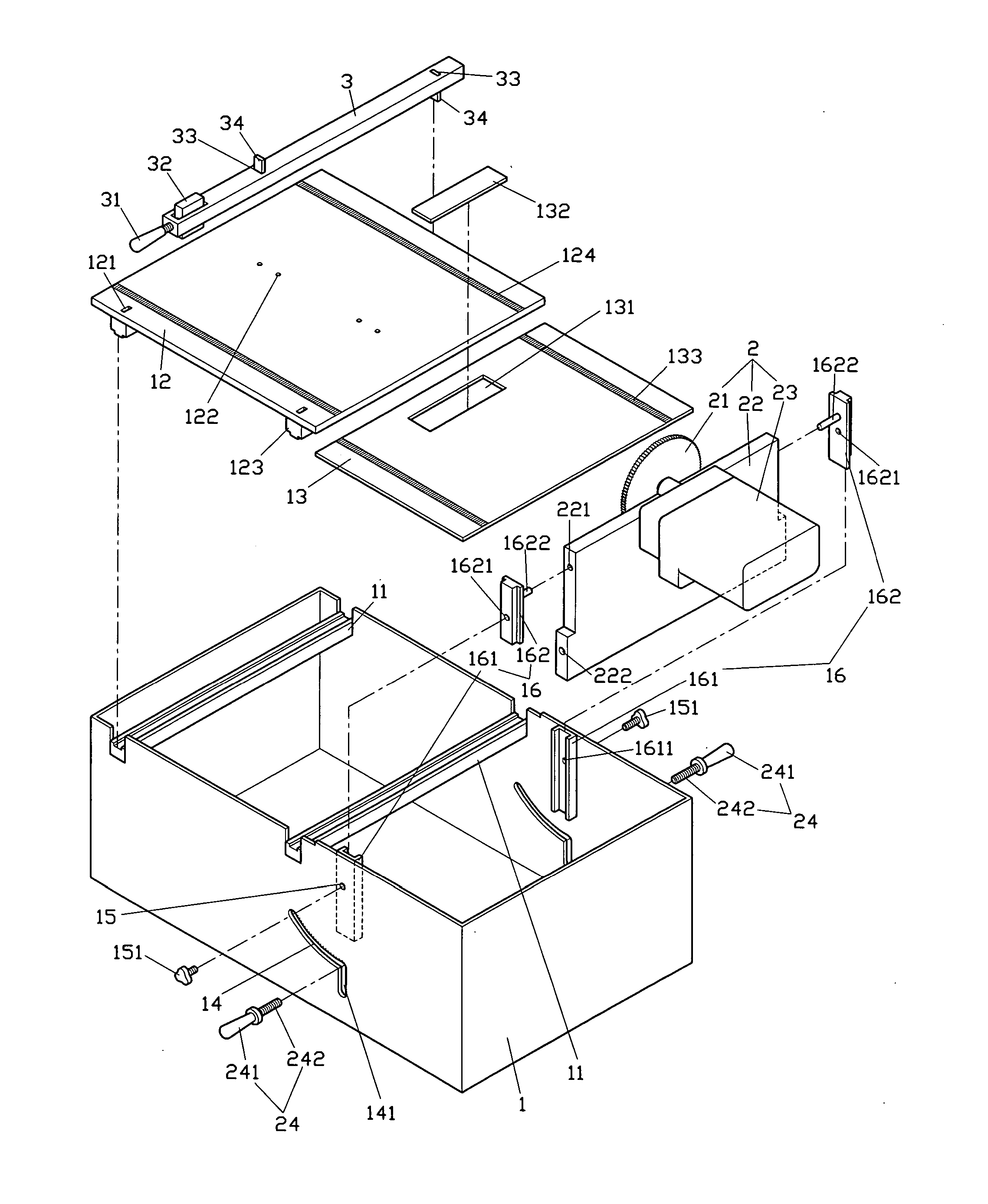 Woodworking table with an auxiliary device